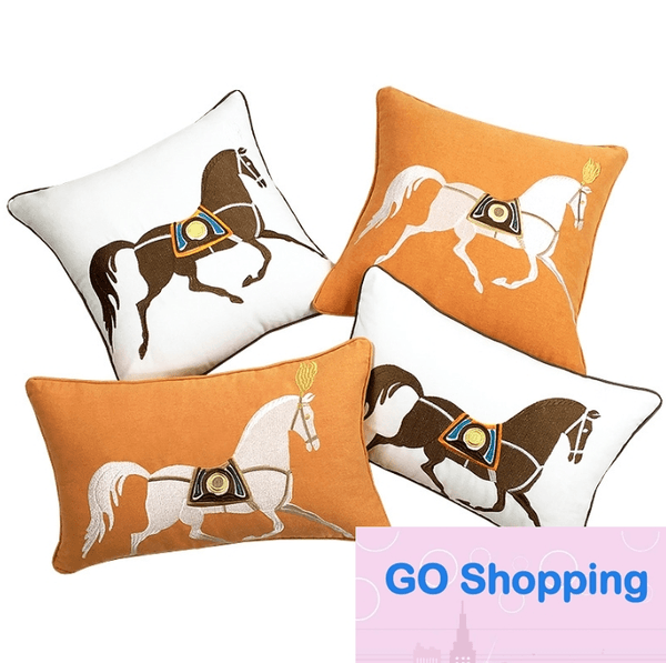 Top Decorative Pillow Croker Horse Design Embroidered Sofa Cushion Cover Pillowslip Pillowcase Without Core Home Bedroom Car Seat Backre without inner