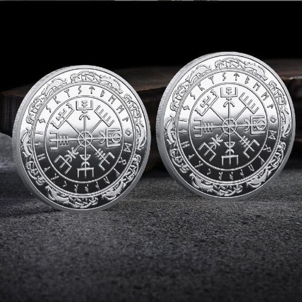 Arts and Crafts Nordic Viking Lunavin Odin Logo Compass commemorative coin