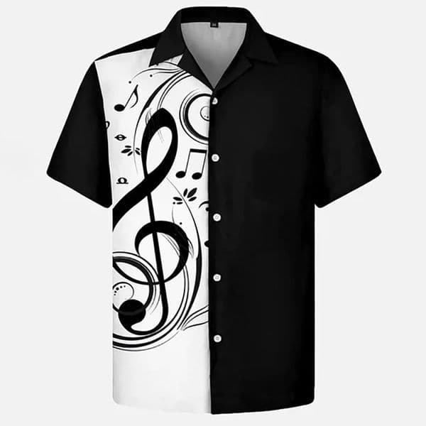 Men's Casual Shirts Summer Shirt Men Hawaiian Man Short Sleeve Shirt Musical Note Print Men's Women's Beach Travel Casual Oversized Clothing 230408