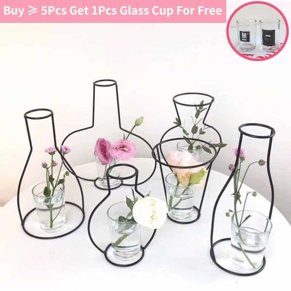 Vases Vintage Iron Line Table Flower Vases Home Decoration Metal Plant Holder Flower Vase Aesthetic Room Bedroom Decor Flower jarrones P230411