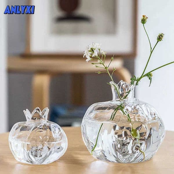 Vases Creative Simple Small Pomegranate Glass Vase Desktop Hydroponic Lovely Hydroponic Flower Ornament Home Decor Vase Transparent P230411