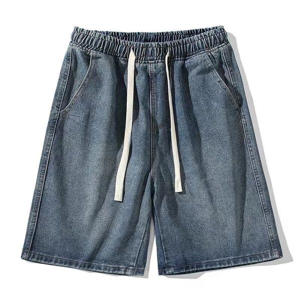 Men's Shorts M-3XL Yellow Mud Dyed Wash Jeans Solid Elastic Waist Large denim Short Jogger Super Large Straight Jeans 230412