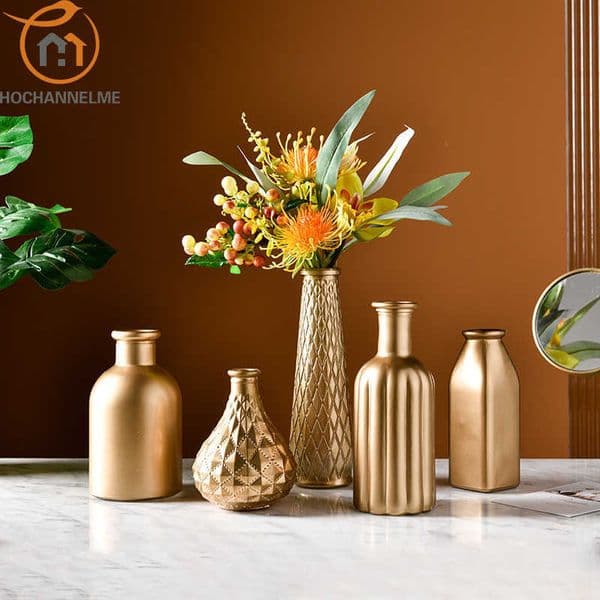 Vases Modern Living Room Glass Vase Desktop Flower Vases For Homes Arrangement Container Decorations Bedroom Gold Decor P230411
