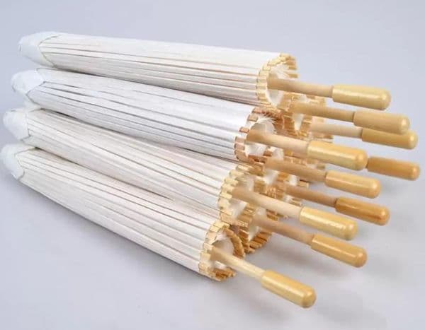 Parasols Wedding Bride Parasols White Paper Umbrella Wooden Handle Japanese Chinese Craft 60cm Diameter Umbrellas