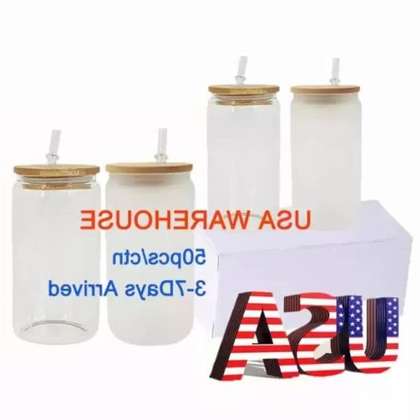 Cups US STOCK Can Day Delivery 16oz DIY Blank Sublimation Straw Tumblers Shaped Beer And Iced With Bamboo Lid Soda 2 For CA Glass Coffe Dvnp