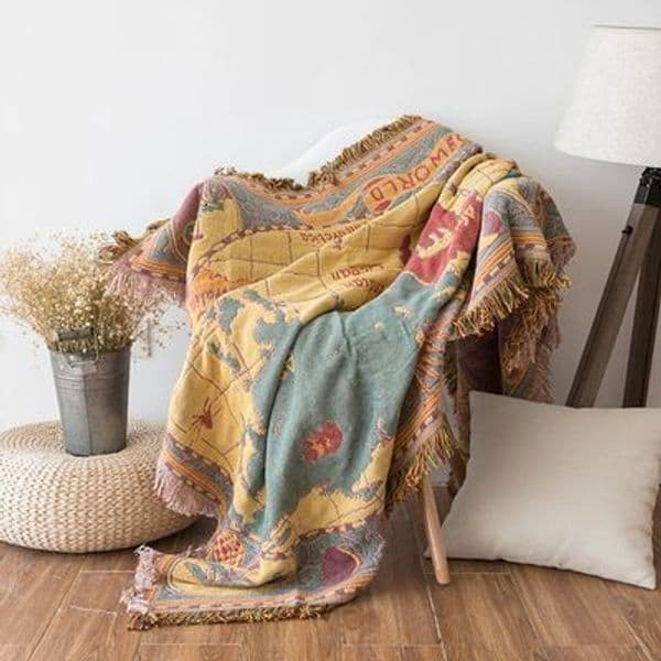 Blankets Aggcual retro world map throw cotton covers bed thick carpet blanket cover Living room decoration sofa towel XT08 230414