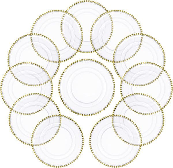 European Style Creative Transparent Glass Plate Round Gold Rim Bead Cushion Plates Fruit Western Dinner Set Dishes Gift