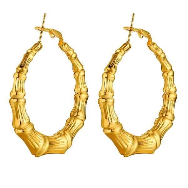 Stud Bamboo Hoop Earrings Diameter 40mm 60mm 80mm for Women Stainless Steel Hypoallergenic Hyperbole Jewelry 231114