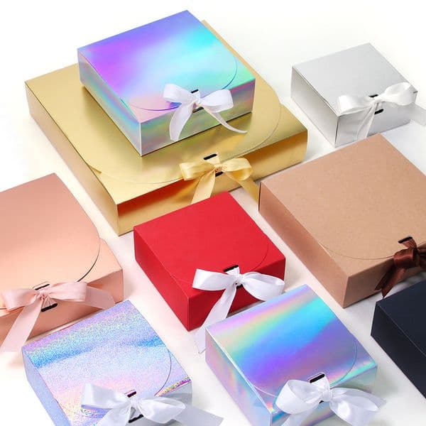 Laser Gold and Silver Kraft Carton Black and White Packaging Carton Gift Box Wedding Bow Ribbon Favors Packaging Box LX6232