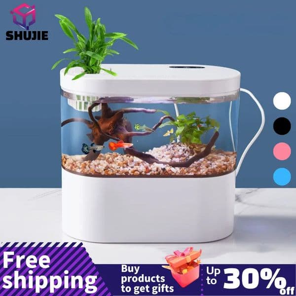Aquariums Desktop Creative Mini Aquarium Fish Tank with Biochemical Filtration System and LED Light Betta Ecological Water Cycle 231116
