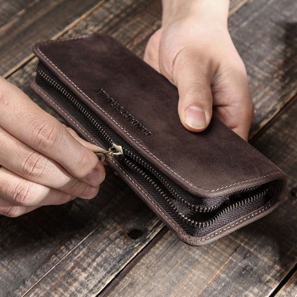 Pencil Bags Handmade Genuine Cowhide Leather Pen Bag Zipper Pouch Pencil Case Retro Stationery Storage Box School Supplies 230417