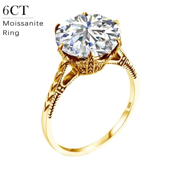 Wedding Rings 6ct 12mm Round Cut Ring For Women Solid 925 Gold Plated Diamond test Pass Certified Women's Jewelry 231117