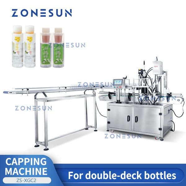ZONESUN Automatic Capping Machine Double Deck Bottles Jar Mixed Drinks Seperate Containers Honey Beverage ZS-XGC2