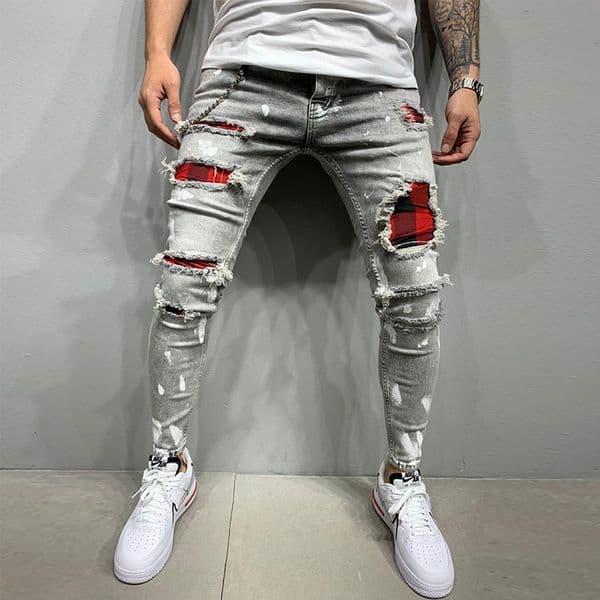 Men's Jeans Ripped Jeans Men Stretch Skinny Grey Blue Black Hip Hop Denim Trousers Streetwear Casual Slim Fit Jeans for Men Jogging jean 230418