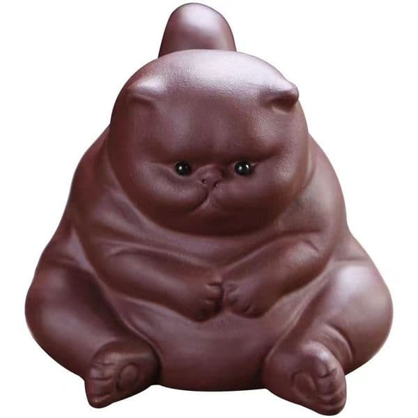 Dark red Enameled Cute Little Angry Cat Tea Pet Ceramic Animal Crafts Tea Ceremony Accessories Household Ornament Car Decoration