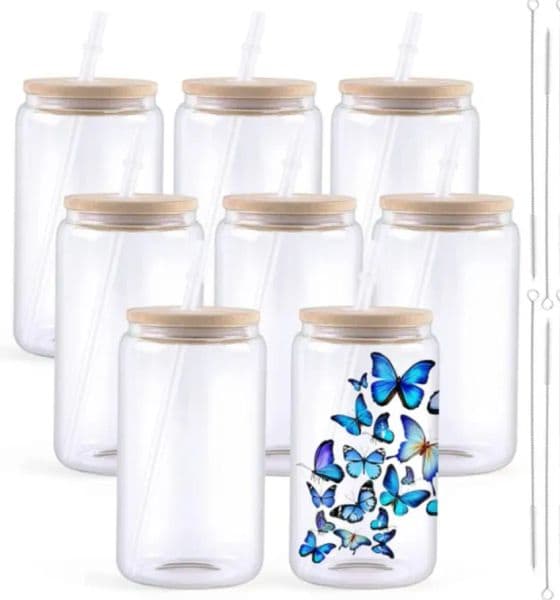 USA CA Warehouse16oz Clear Glass Sublimation Tumblers with Bamboo Lid Easy To Sublimate Mugs Blan DIY for Iced Coffee Cups