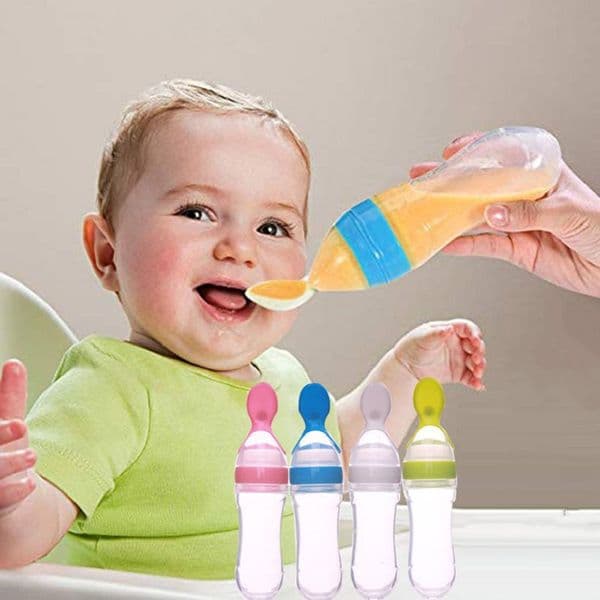 Baby Feeding Bottles Spoons baby's Bottle Feeder Dropper Silicone-Spoon Kids Toddler Cutlery Utensils Supplementary food squeezing spoon T9I002289