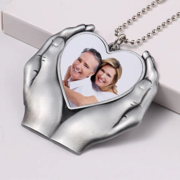 Sublimation Heart With Hand Necklaces Pendants Decorations Blanks DIY Car Heat Press Rearview Mirror Decoration Hanging