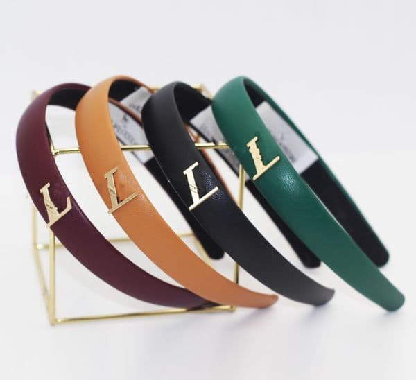 Fashion Famouse Brand Metal Letter Headband Candy Color Women Girl Sponge Letter Hairband PU Leather Hair Accessories Turban Bandana High Quality Cotton HairBands