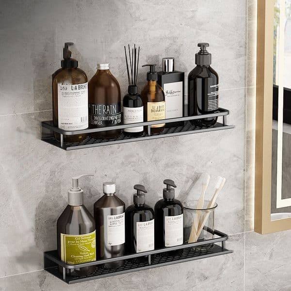 Bathroom Shelves Black Space Aluminum 30-50CM Toilet Rack Wall-mounted Bathroom Shelves Punch-free Changing Basket Set For Kitchen Accessories 230422