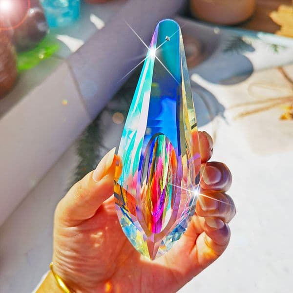 Garden Decorations H D 120mm Large Crystal Suncatcher AB Coating Faceted Prisms Drop Pendant Rainbow Window Hanging Decoration Gift 230422