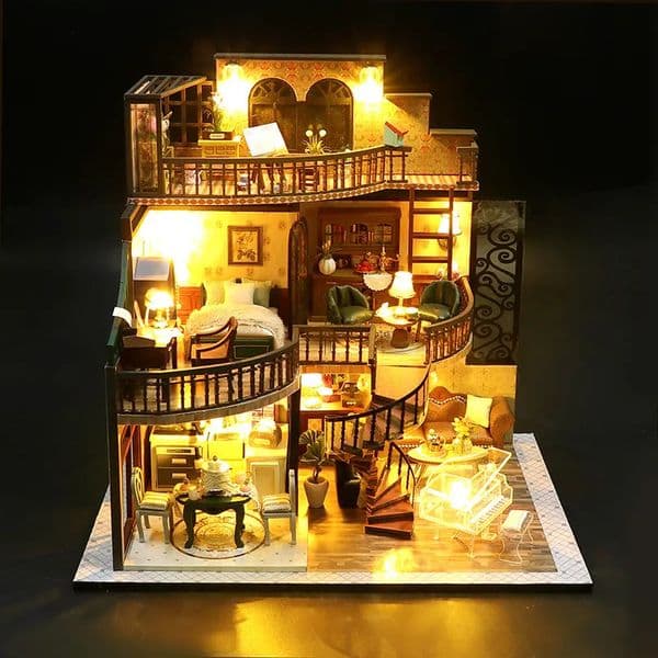 Architecture/DIY House Creative handmade DIY 3D puzzle pink doll house assembly model children's toys girls teenagers adults 12gifts 231122