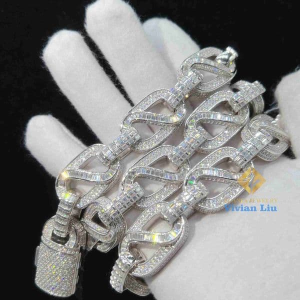 Necklace Moissanite American Custom Hip Hop Fine Jewelry Necklace Bracelet 925 Silver Iced Out Vvs Moissanite Diamond Cuban Link Chain
