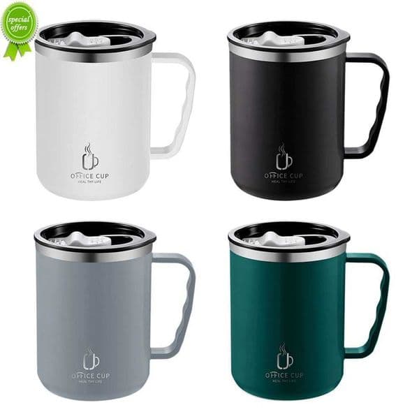 Update New Stainless Steel Cup Lid Insulated Mug Double Wall Coffee Tumbler With Handle Heat-Resistant Drinkware M260227