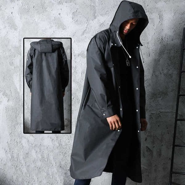 New Black Fashion Adult Waterproof Long Raincoat Women Men Rain Coat Hooded For Outdoor Hiking Travel Fishing Climbing Thickened thumbnail 2