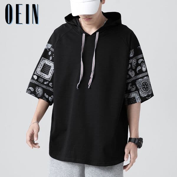 Men's T-Shirts Fashion Summer Hooded T-shirt Men's Harajuku Men's Super Large Paisley T-shirt Casual Cotton T-shirt Street Clothing Top Youth Clothing 230425