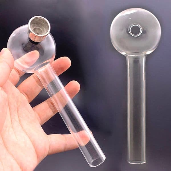 6inch 50mm Ball Tobacco Smoking Pipe Glass Oil Burner Pipe Hookah Cigarette Shisha Tube Smoking Spoon Pipes with Metal Dry Herb Bowl Accept Personalized Custom Logo