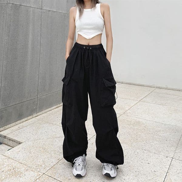 Women's Pants Capris Y2K Women Streetwear Cargo Pants Korean Harajuku Casual Solid Baggy Straight Trousers Fashion Wide Leg Pockets Joggers Trousers 230425
