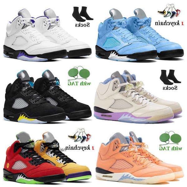 Authentic Jumpman 5s Aqua Basketball Shoes Fashion Jorda 5 Women Mens Trainers Sports Shoe With Socks Jorden5s UNC University Blue DJ Khaled JORDON Hiking Footwear