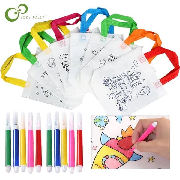 Drawing Painting Supplies 20pcs DIY Graffiti Bag with Coloring Markers Handmade NonWoven Bags for Children Arts Crafts Color Filling Toy 231127