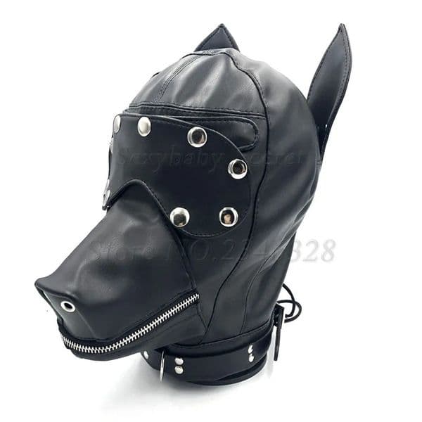 Adult Toys PU Leather Dog Headgear BDSM Bondage Mask Full Head Harness Fetish Blindfold Zipper Sex Slave Head Hood Sex Toys For Couples 231128