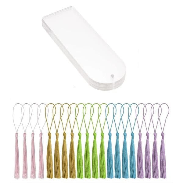 Bookmark Blank Clear Acrylic Bookmarks 20Pcs Rectangle Craft Transparent Acrylic Book Markers With 20Pcs Small Bookmark Tassels 231129