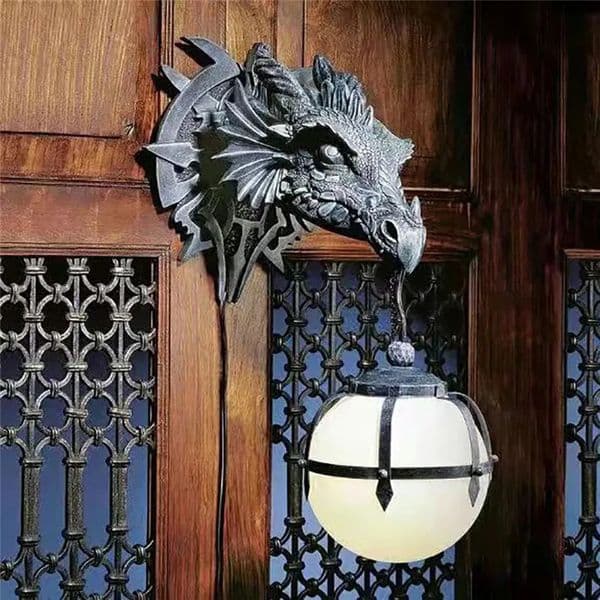 Garden Decorations LED Dinosaur Hanging Lamp Lantern Industrial Style Resin Dragon Head Crafts Pendent Lamp Halloween Decoration Wall Decoration 231129