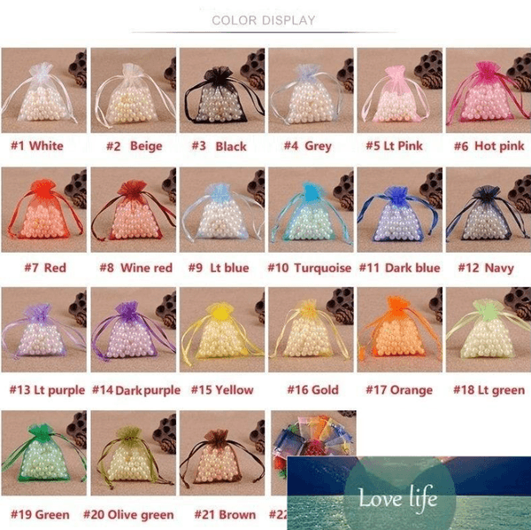 Jewelry Bags Organza Jewelry Wedding Party favor Xmas Gift Bags Purple Blue Pink Yellow Black With Drawstring 7*9cm