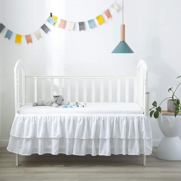 Bed Skirt Two Layers Rufflled Bed Skirt Children Baby Crib Bed Skirt Baby Bed Cover Couvre Lit Home Bedding Bedspread Bedroom Bedsheet 230211