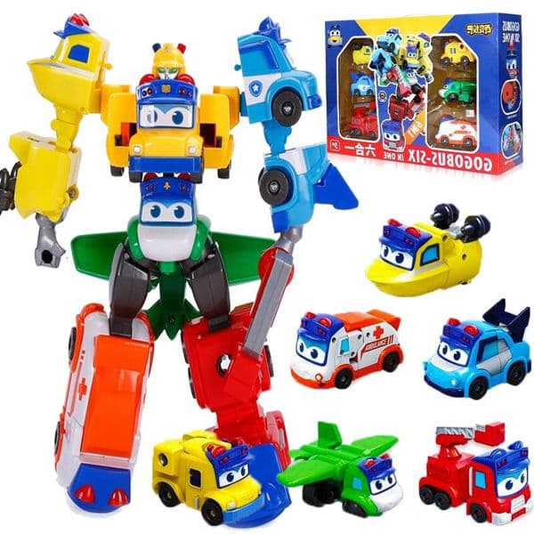 Action Toy Figures 6 IN 1 ABS GGBOND Gogo Bus Transformation Car Toy Action Figures Ambulance/Police/Fireman Slide Toys for Kids Gift 230217