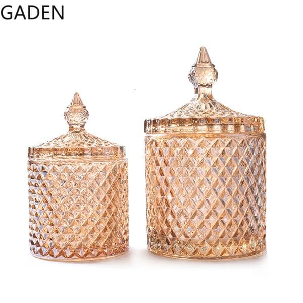 Storage Bottles Jars European Style Crystal Glass Storage Jar Multicolor Glass Decoration Storage Box with Lid Cotton Swab Box Desktop Decoration 230217