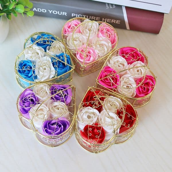 6Pcs/Set Soap Rose Flower With Iron Basket Valentine Mother Day Artificial Roses Wedding Birthday Gift Soap Roses Flower Flor De Rosa De Jabon Seifenrose