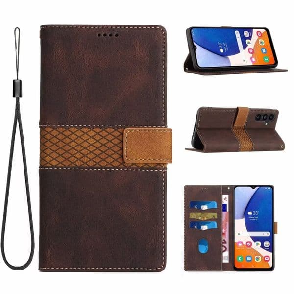 S25 Grid Net Hybrid Color Leather Wallet Cases For Samsung A16 A06 A36 A56 A26 S24 FE S23 Ultra Plus A05 A05S A35 A55 Google Pixel 9 8 Pro ID Card Slot Flip
