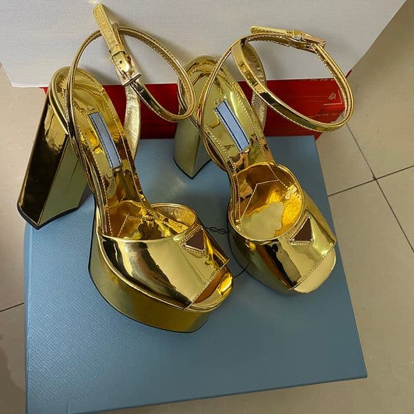 Golden Mirror Leather Real Silk Open-toe Platform Pump Thick High-heeled Sandals 140mm Women's Designer Formal Evening Factory Shoes