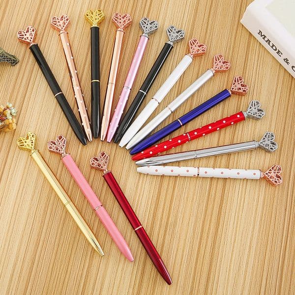 Wholesale Metal Loving Heart Ballpoint Pens Peach Heart Student Teacher Writing Ball Point Pen School Office Business Signature Pen Boligrafos De Corazon Amoroso