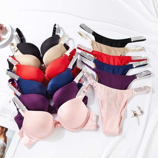 Sexy Letter Rhinestone Underwear Comfort Brief Push Up Bra and Panty 2 Piece Sets for Women Lingerie Bikini Set Motion design 678ess