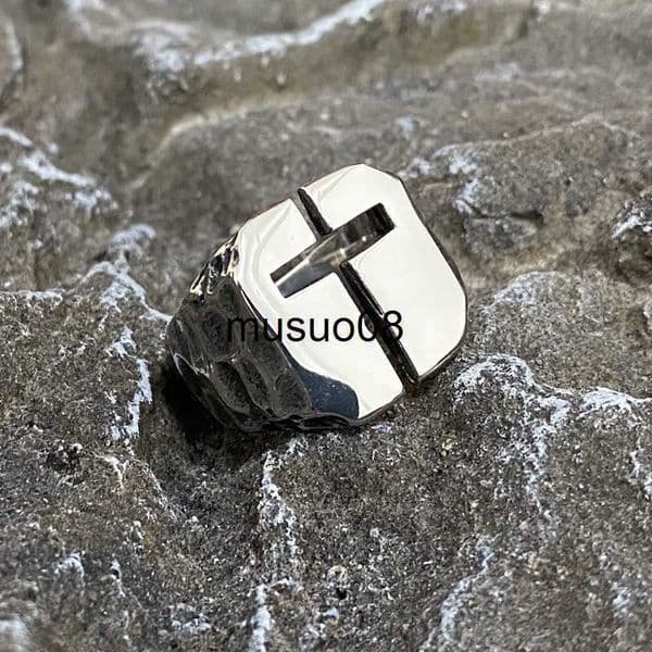 Band Rings Cross Stainless Steel Ring God Faith Geometric Vintage Punk Mens Ring Fashion Gift Gothic Jewelry Gold Steel Color Hip Wholesale J230602