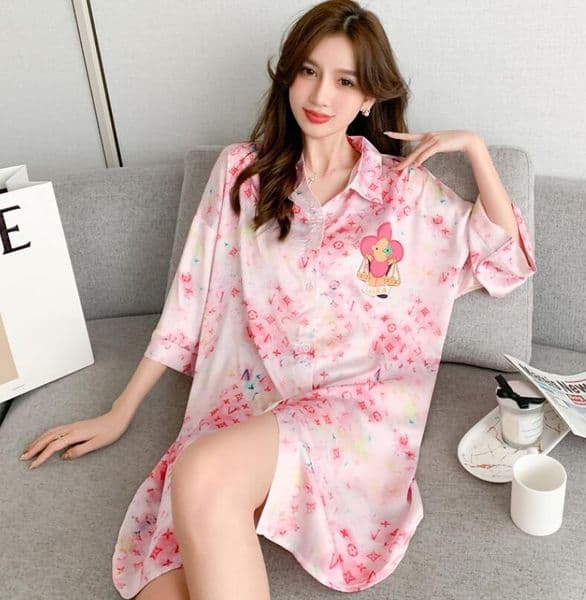 Women's Sleep Summer Sweet Cherry Bear head female princess wind lace short sleeve lotus leaf sexy pajamas that can be worn outside