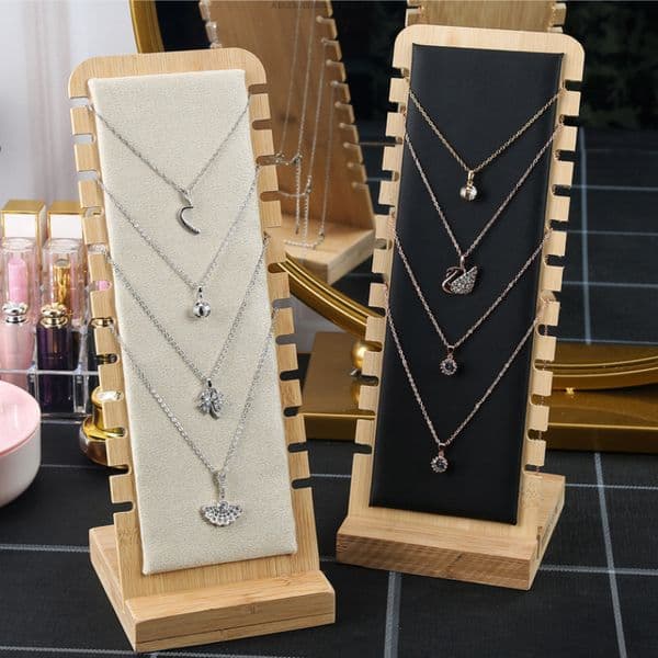 Simple Wooden Jewelry Storage Holder Detachable Necklace Display Rack In Multiple Colors