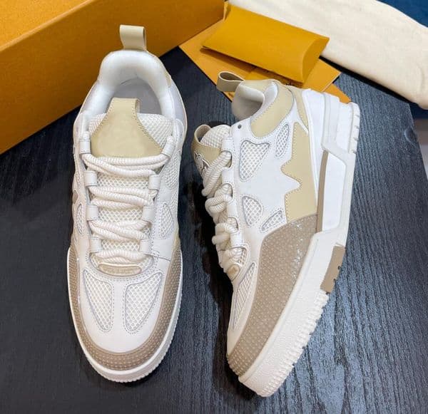 Luxury Brand Men Skate Sneaker Shoes Technical Mesh & Python-styled Rubber Sole Trainers Embossed Leather Casual Floral Versatile Skateboard Walking